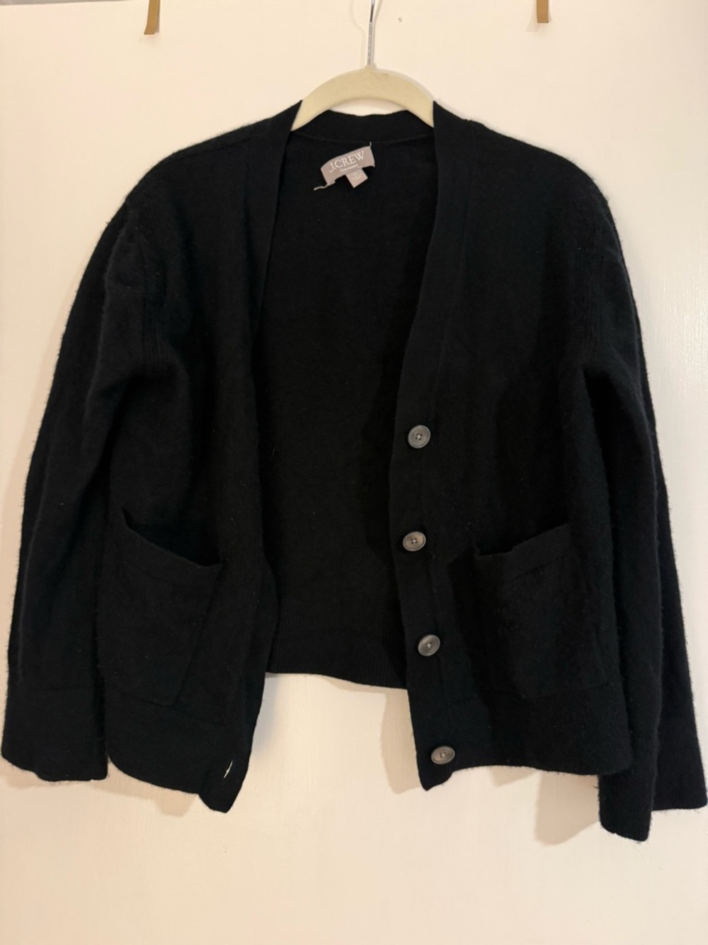 J. Crew Black Button-Front Pocket Cardigan